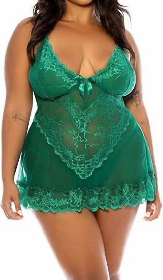 Oh La La Cheri - Valentine Babydoll - Plus - bras - clothing - green