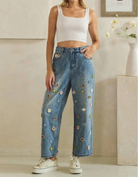 Oli & Hali - Floral 3d Crochet Denim Pants