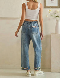 Oli & Hali - Floral 3d Crochet Denim Pants