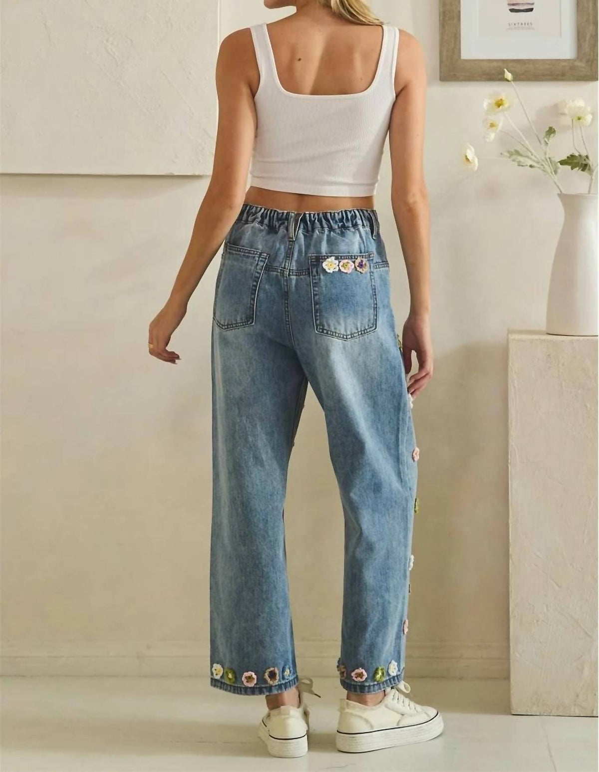 Oli & Hali - Floral 3d Crochet Denim Pants