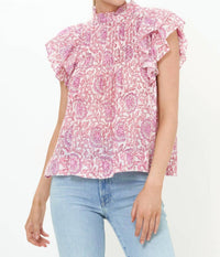 Oliphant - Pintuck Ruffle Top - blouses - clothing - patterned