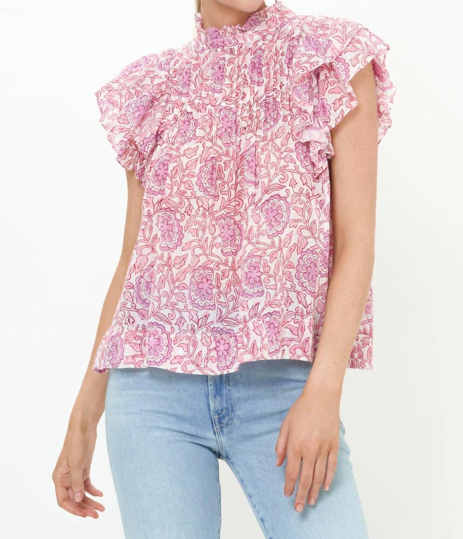 Oliphant - Pintuck Ruffle Top - blouses - clothing - patterned