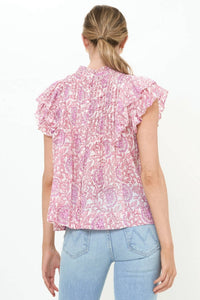 Oliphant - Pintuck Ruffle Top - blouses - clothing - patterned