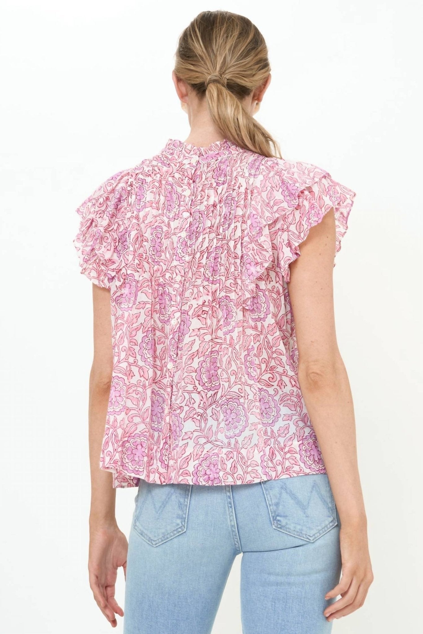 Oliphant - Pintuck Ruffle Top - blouses - clothing - patterned