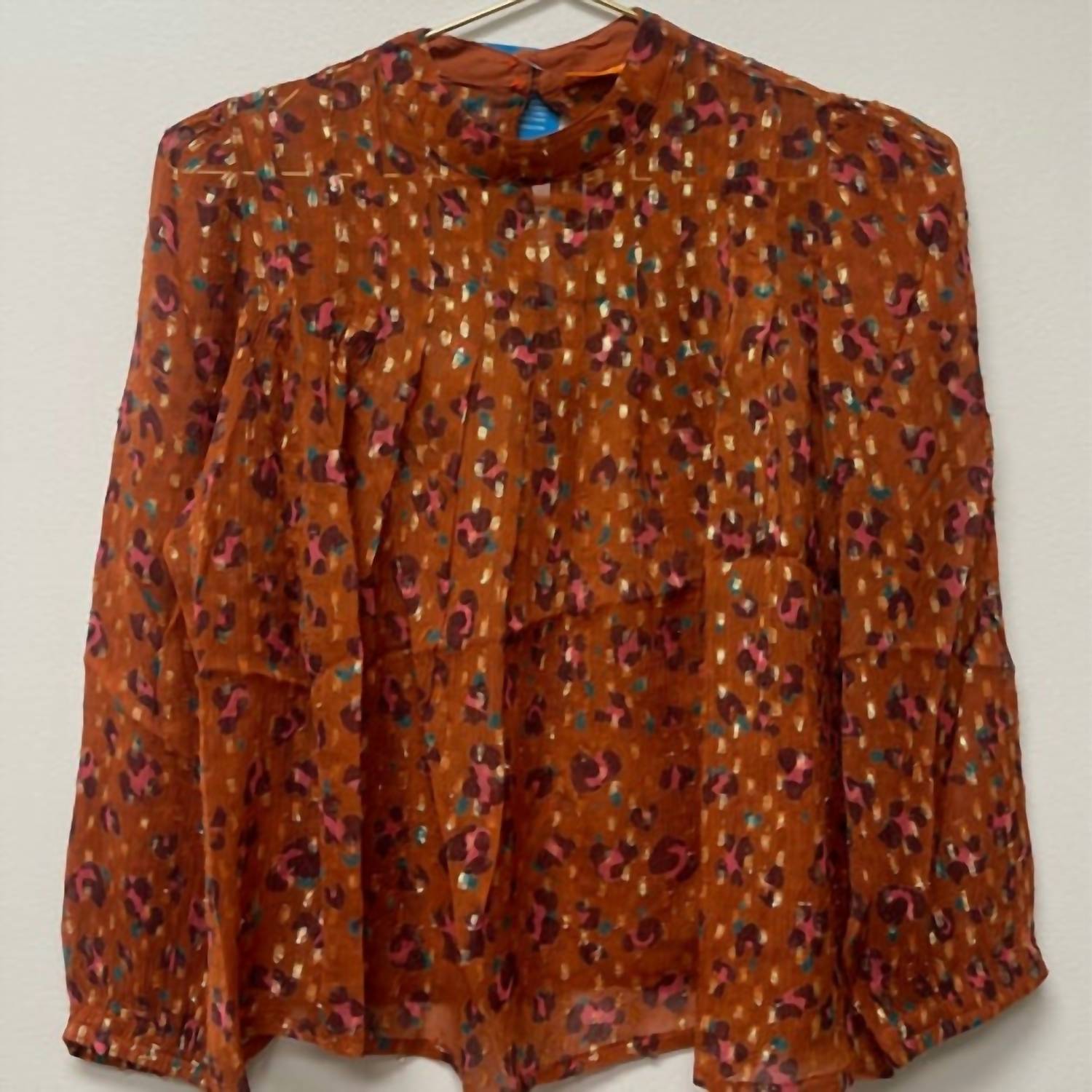 Oliphant - Pleated Crewneck Blouse Leopard Copper - blouses - clothing - orange