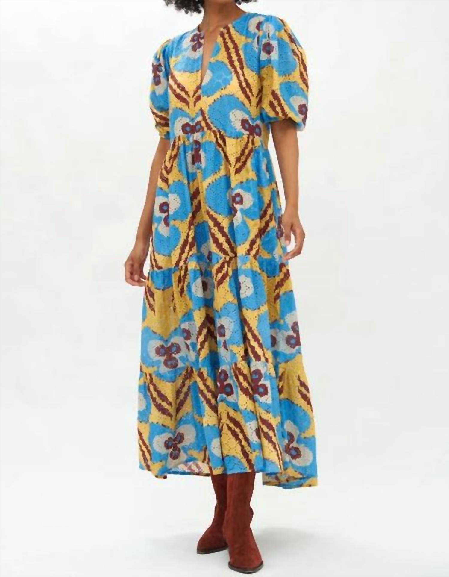 Oliphant - Puff Sleeve Maxi Dress - blue - clothing - dresses