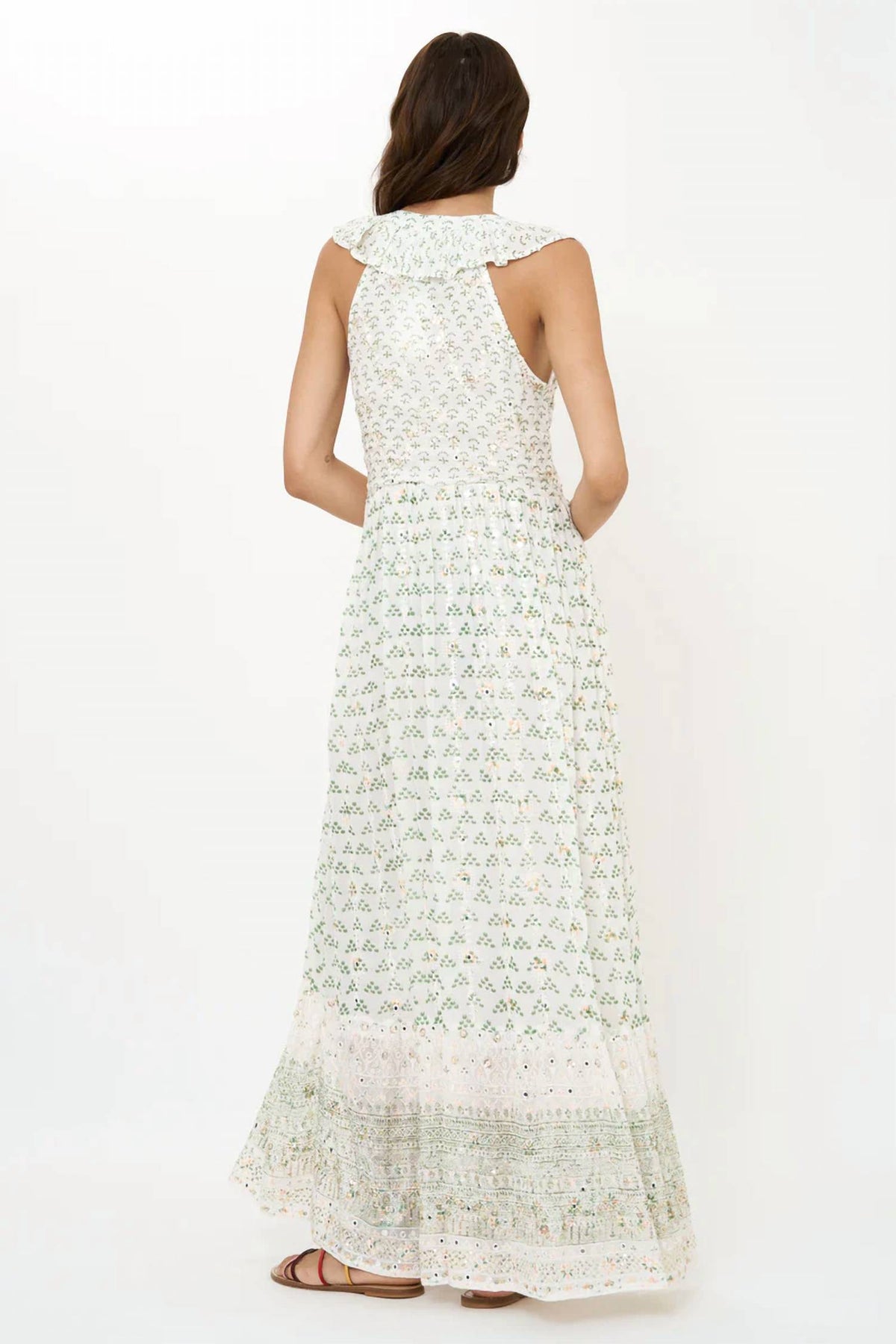 Oliphant - Ruffle V-Neck Maxi- Juniper Olive