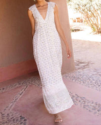 Oliphant - Ruffle V-Neck Maxi- Juniper Olive