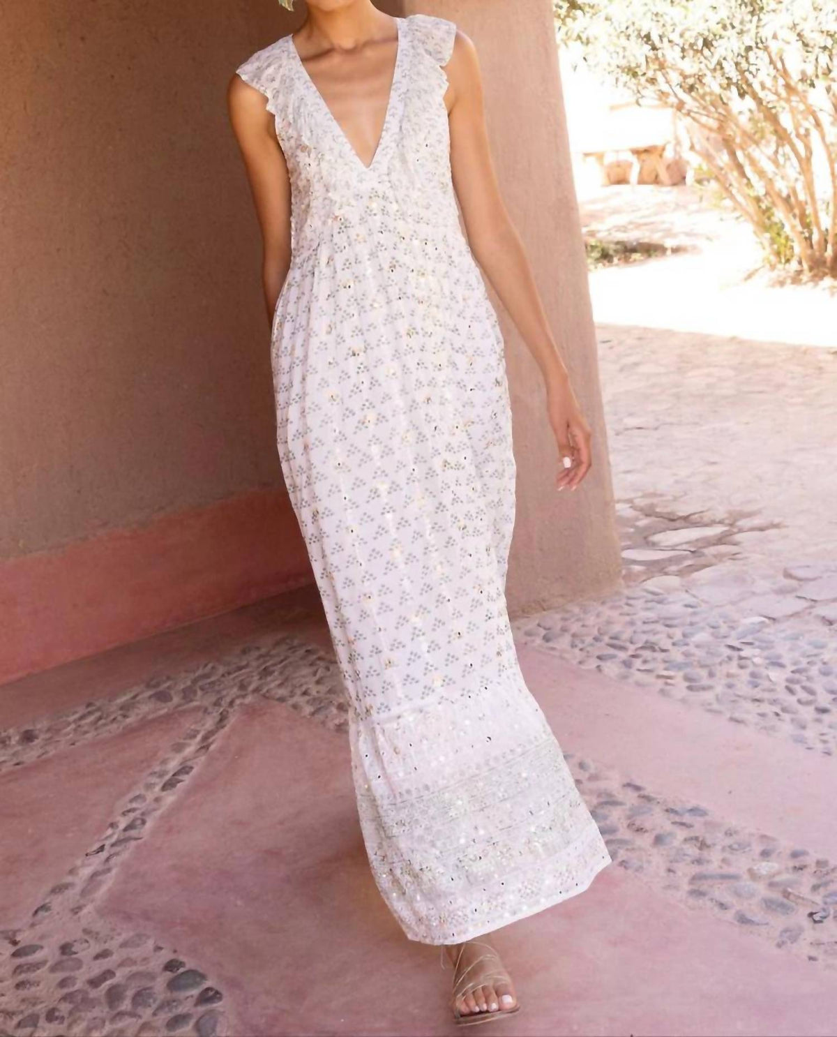 Oliphant - Ruffle V-Neck Maxi- Juniper Olive