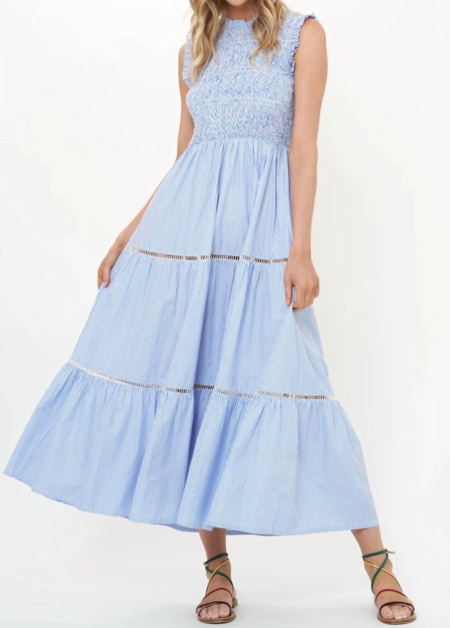 Oliphant - Smocked Midi Dress - blue - clothing - dresses