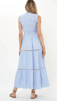Oliphant - Smocked Midi Dress - blue - clothing - dresses