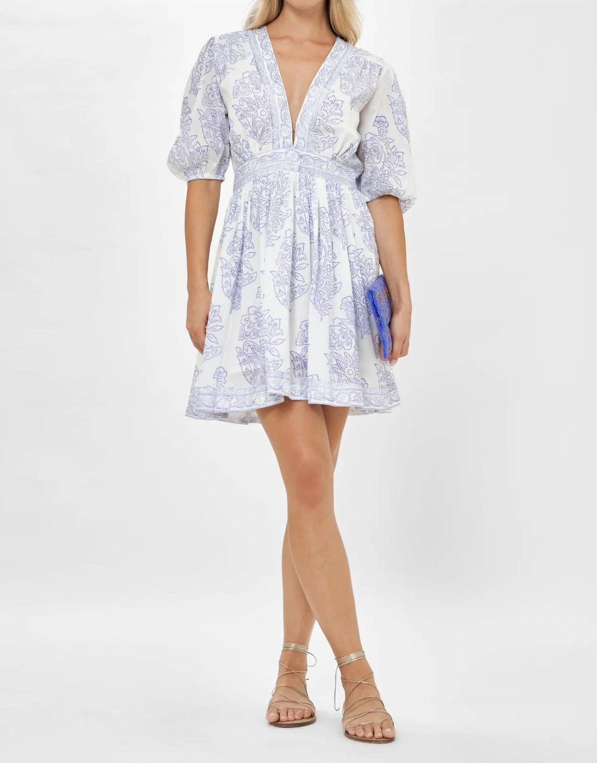 Oliphant - V-neck Puff Sleeve Mini Dress