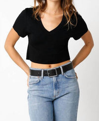 Olivaceous - Alana Cropped V Neck Tee