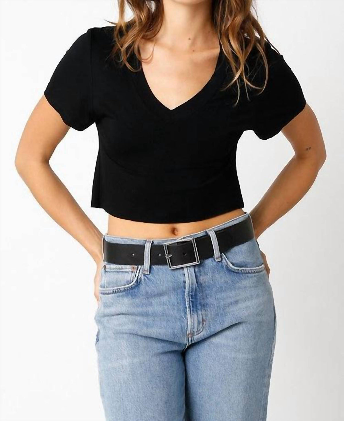 Olivaceous - Alana Cropped V Neck Tee
