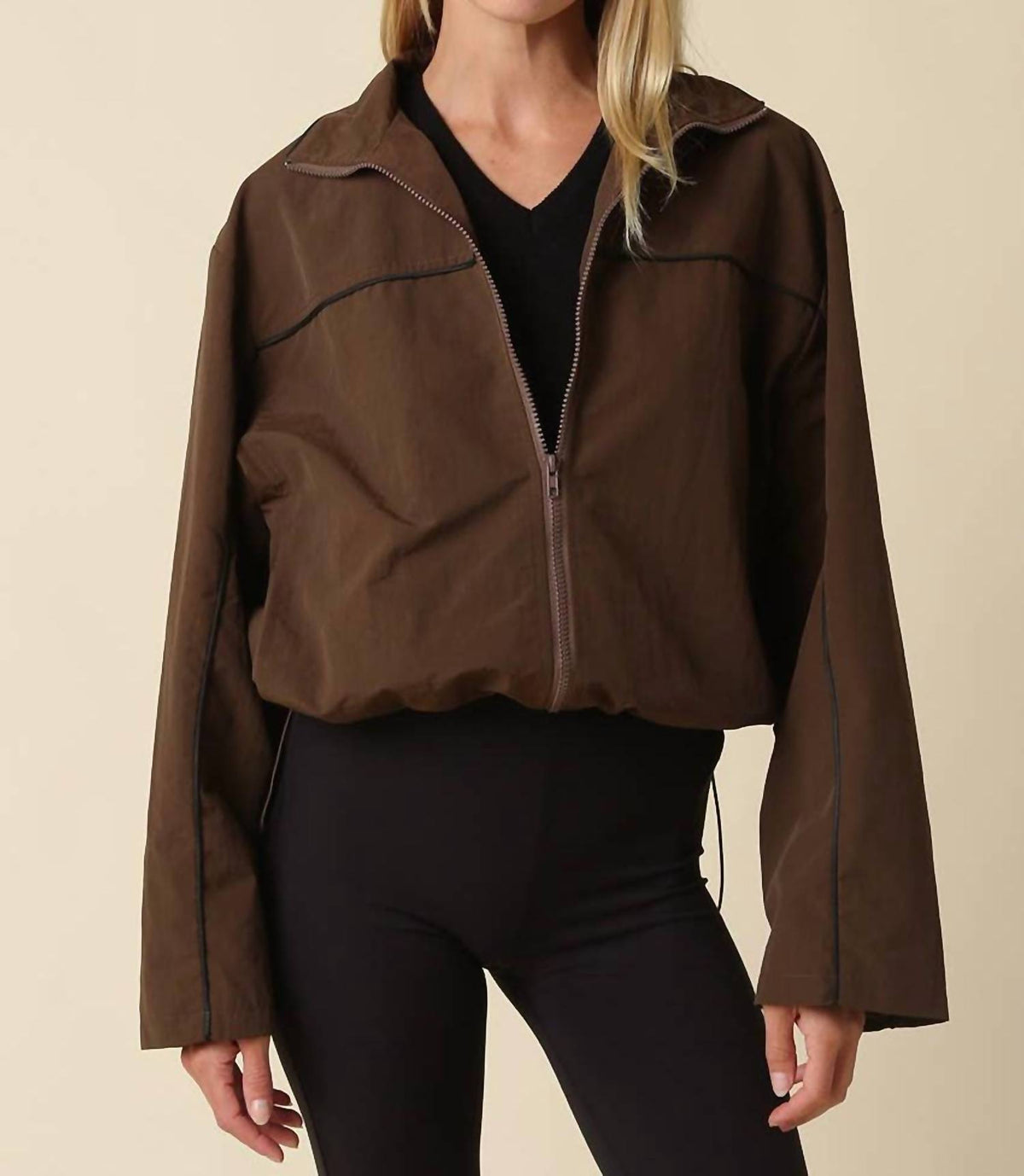 Olivaceous - Alana Piped Zip-up Jacket