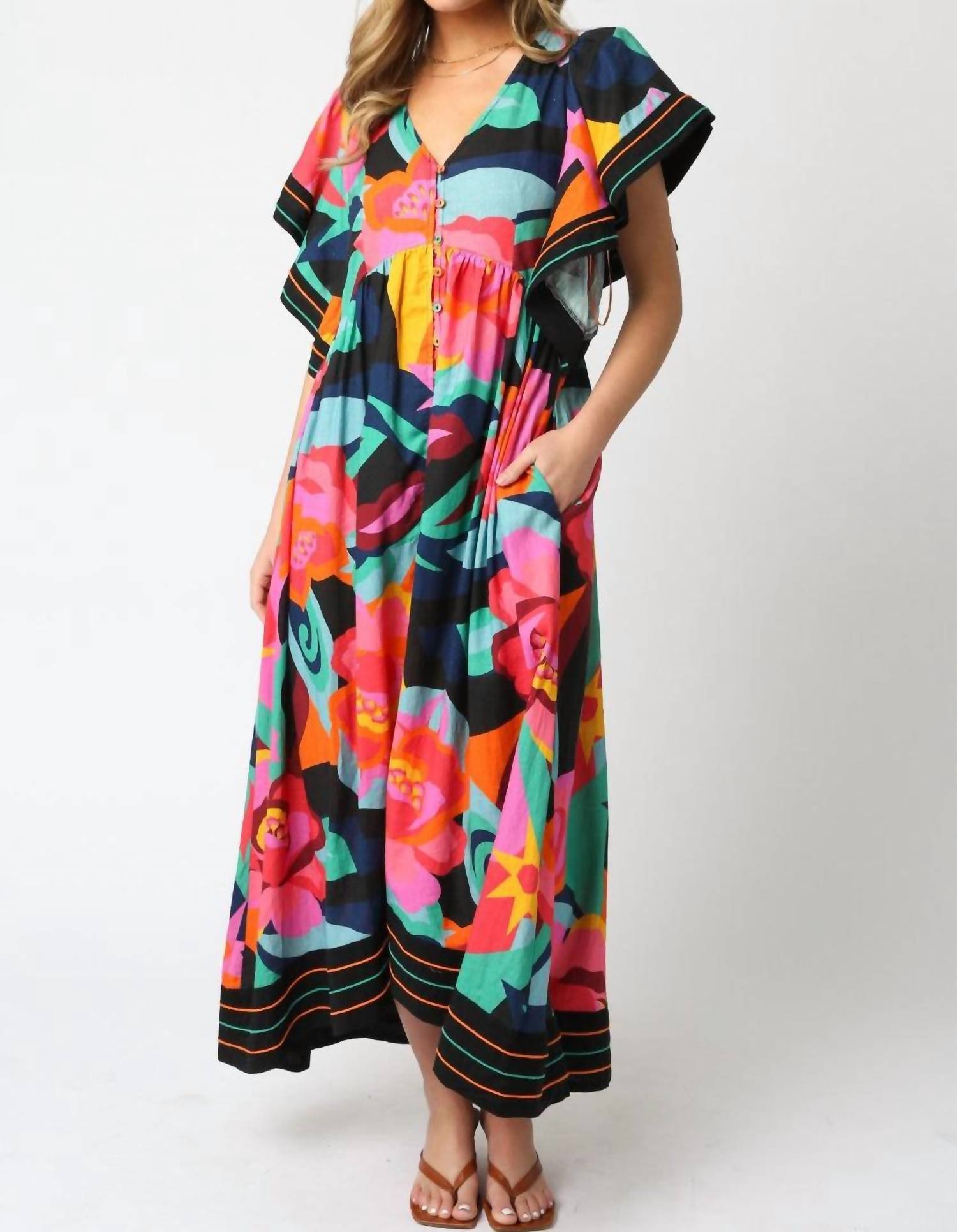 Olivaceous - Contrast Maxi Dress - clothing - dresses - floral