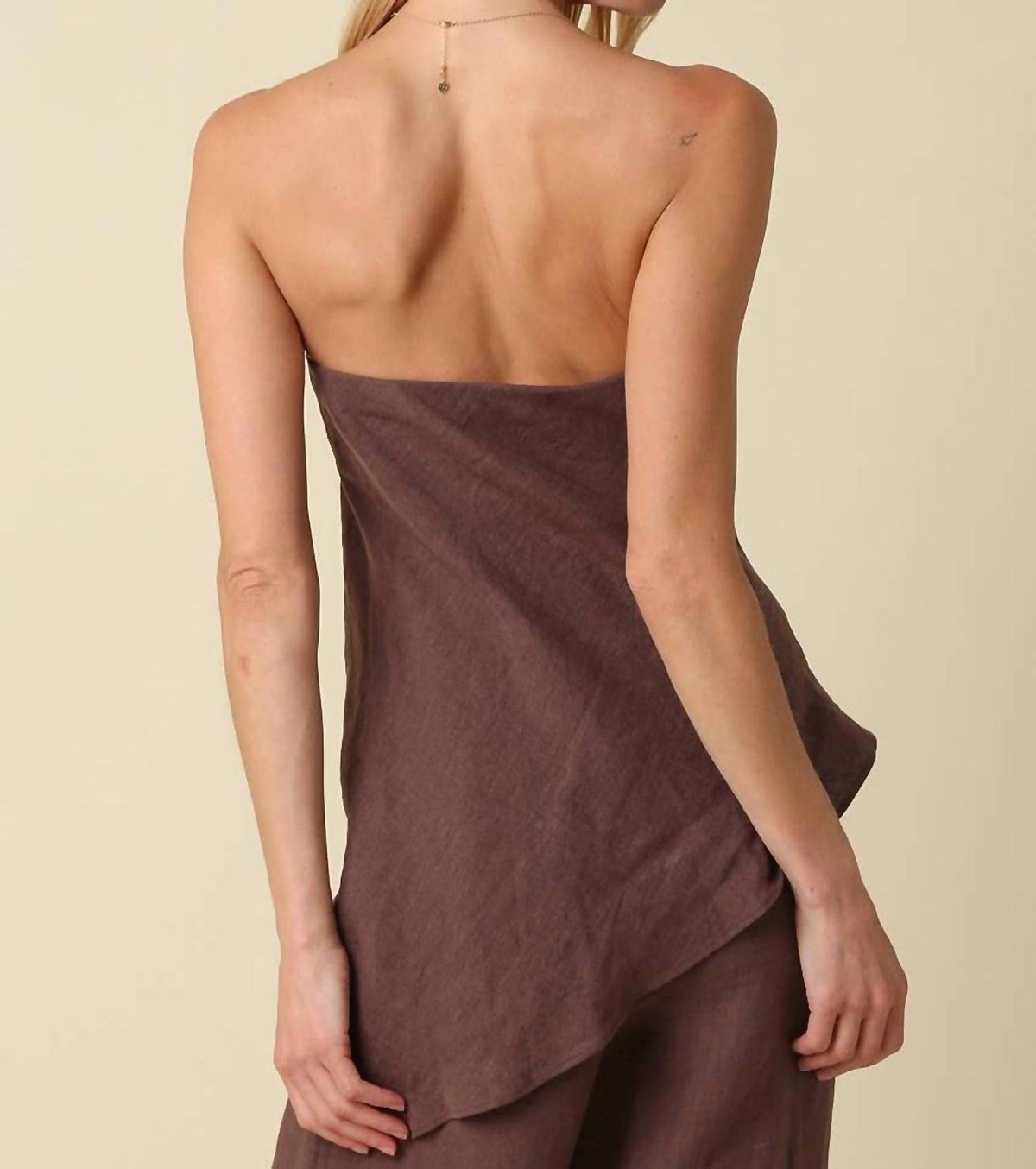 Olivaceous - Draped Strapless Linen Top