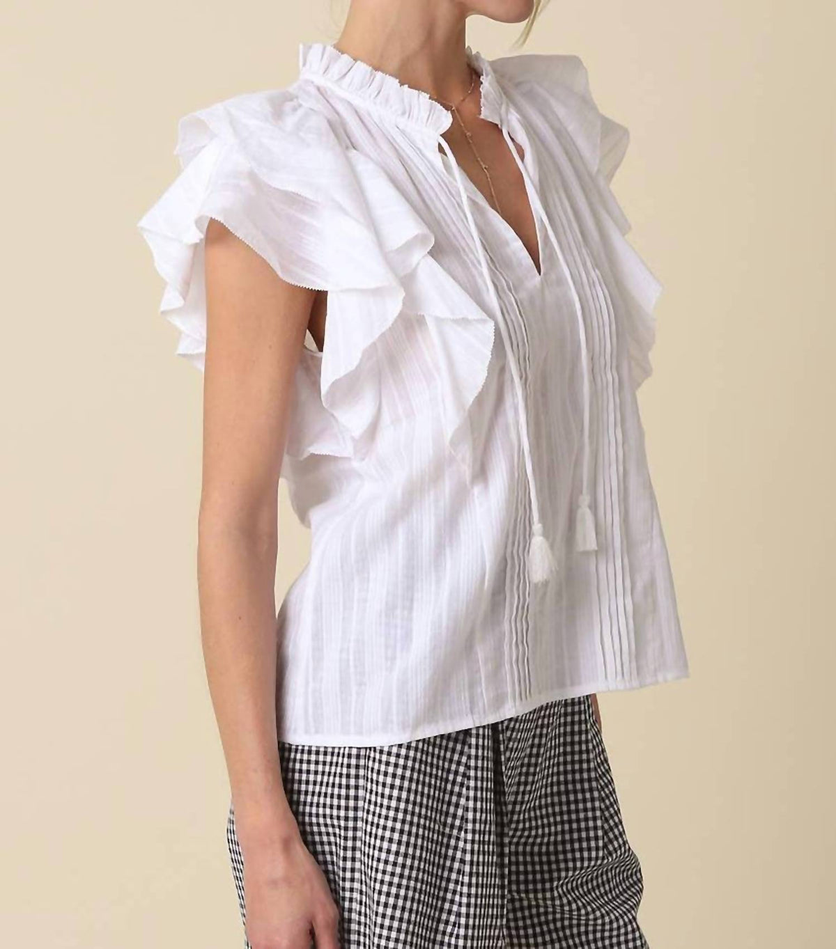 Olivaceous - Elodie Ruffle-Trim Tie Blouse