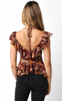 Olivaceous - Flounce Tie Front Top