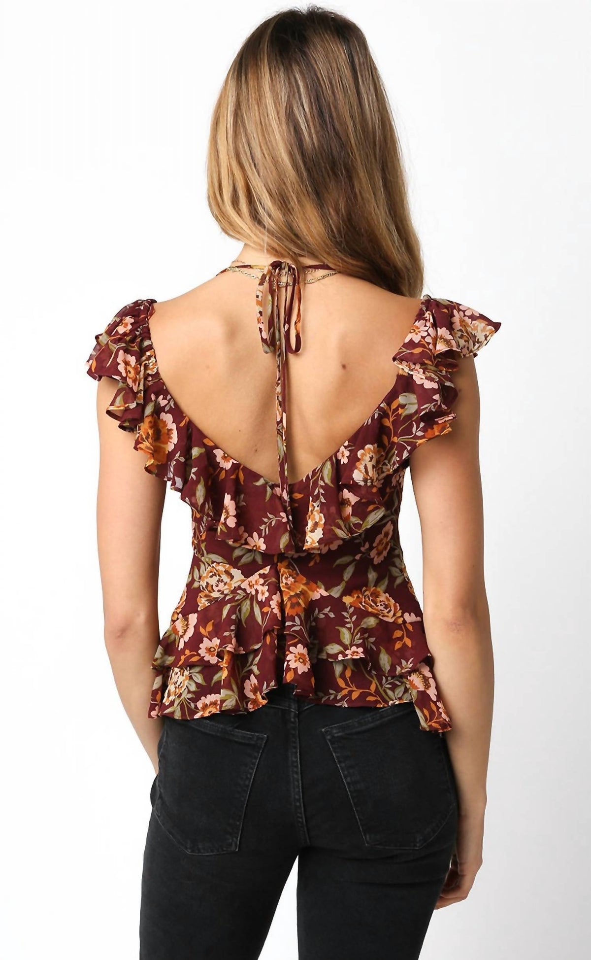 Olivaceous - Flounce Tie Front Top