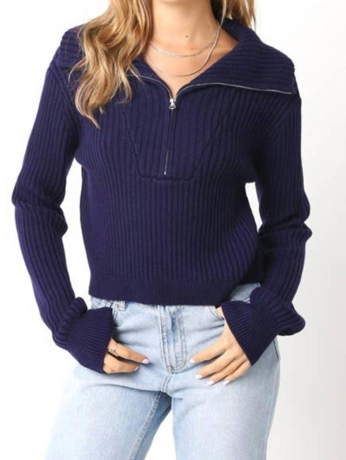 Olivaceous - Half Way Zipper Knit Sweater
