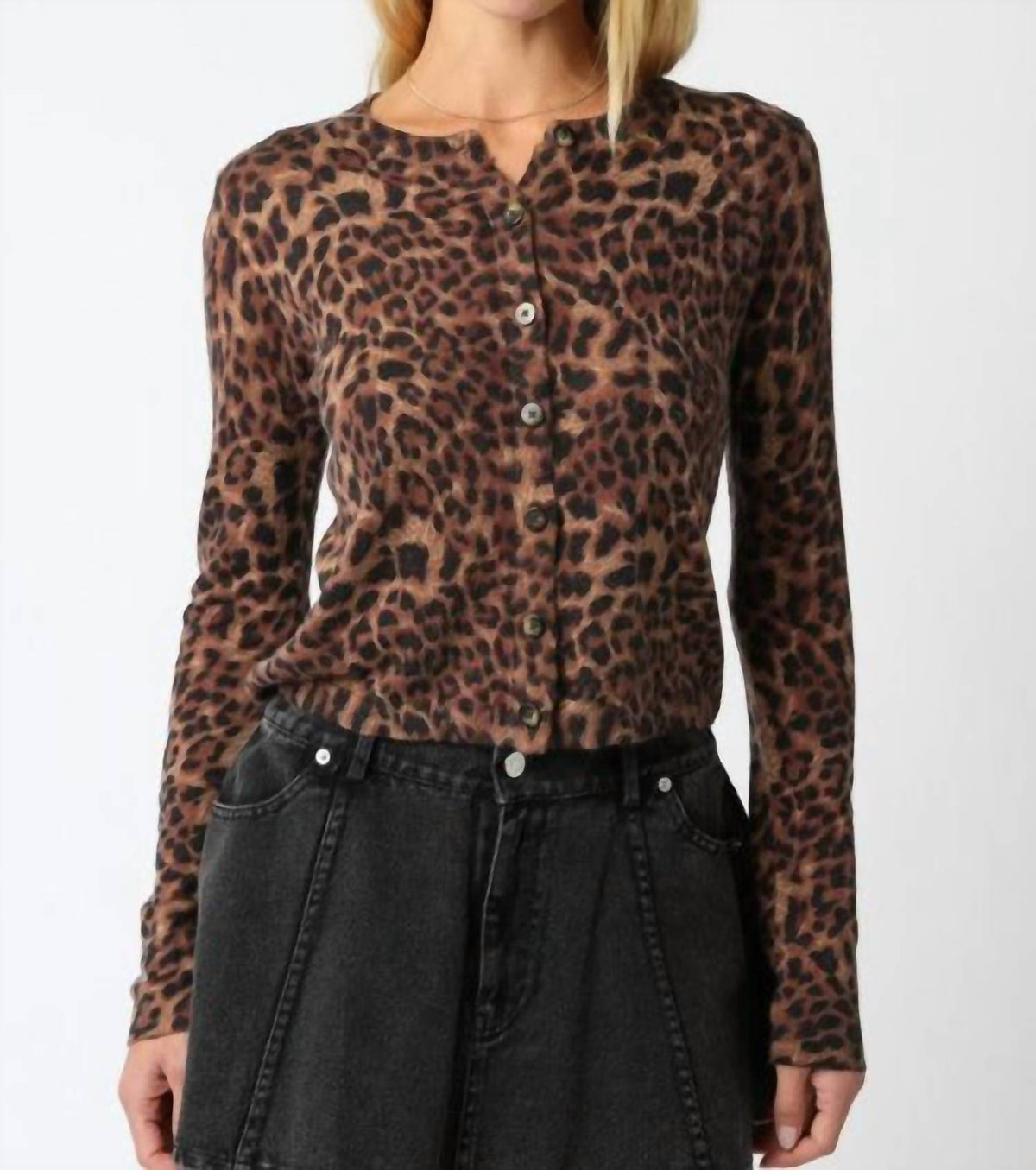 Olivaceous - Knit Buttoned Long Sleeve Top