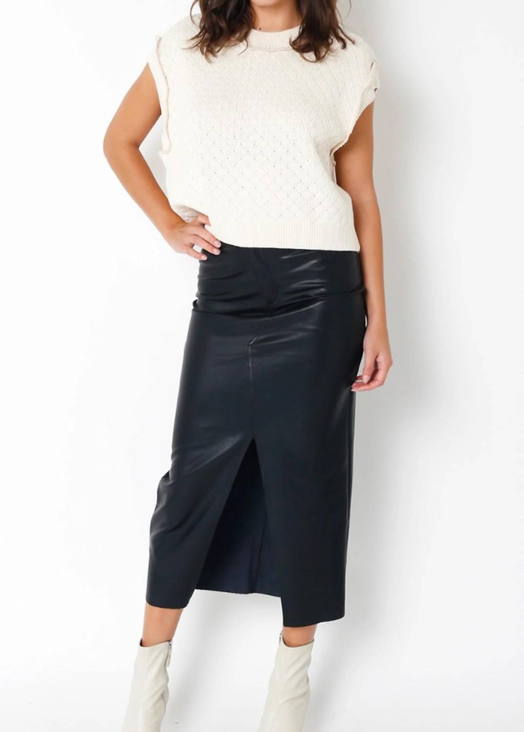 Olivaceous - Leather Icon Midi Skirt