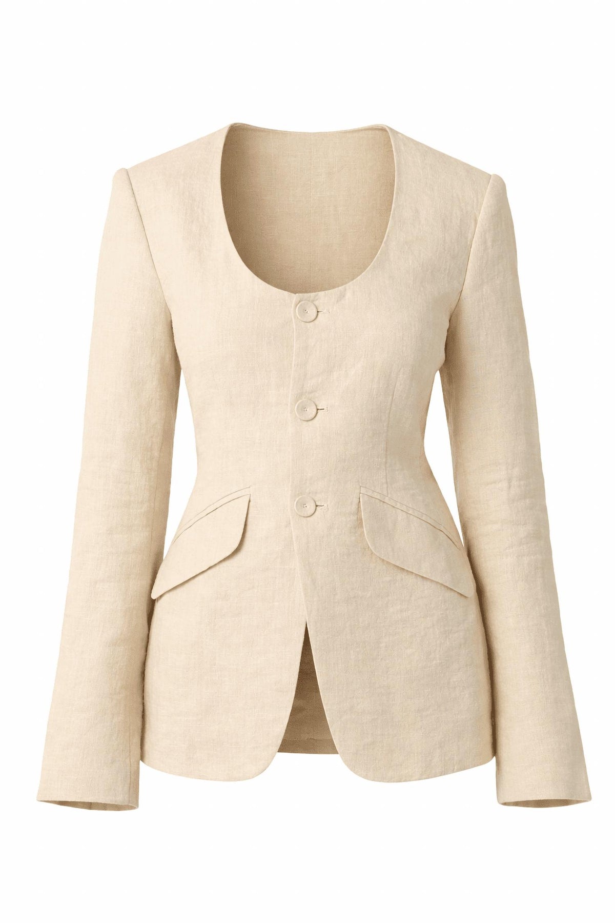 Olivaceous - Linen Scoop Neck Blazer