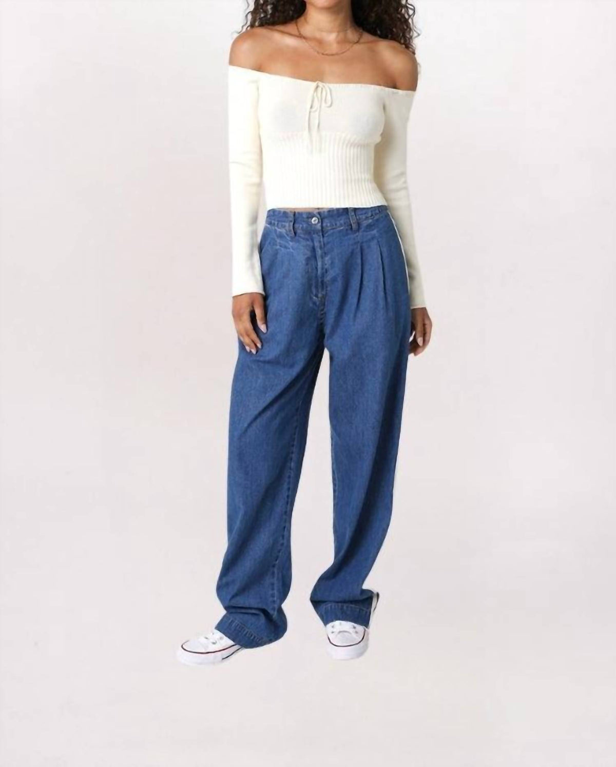 Olivaceous - OFF SHOULDER SWEATER WITH TIES