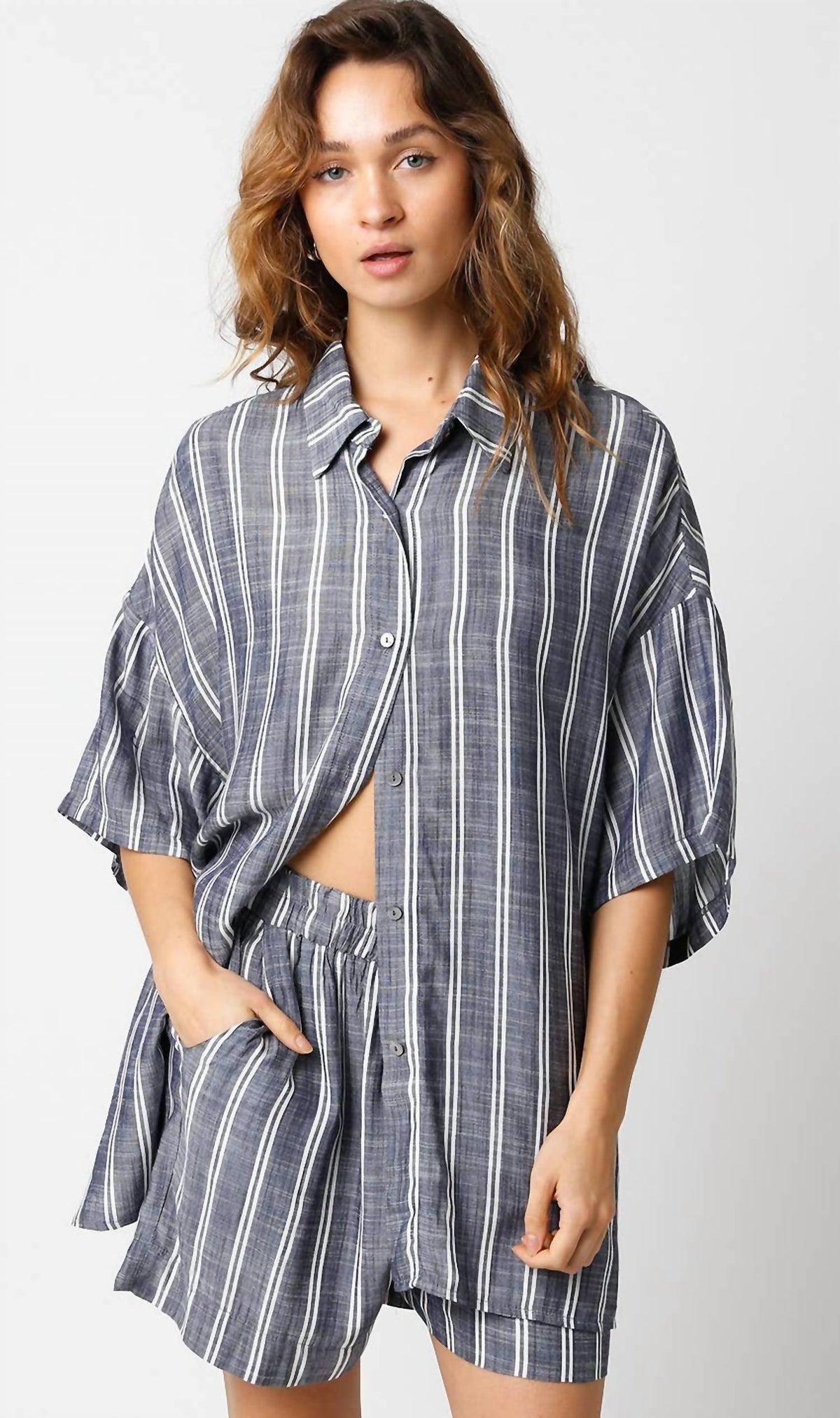 Olivaceous - Olivia Short Sleeve Button Down Top