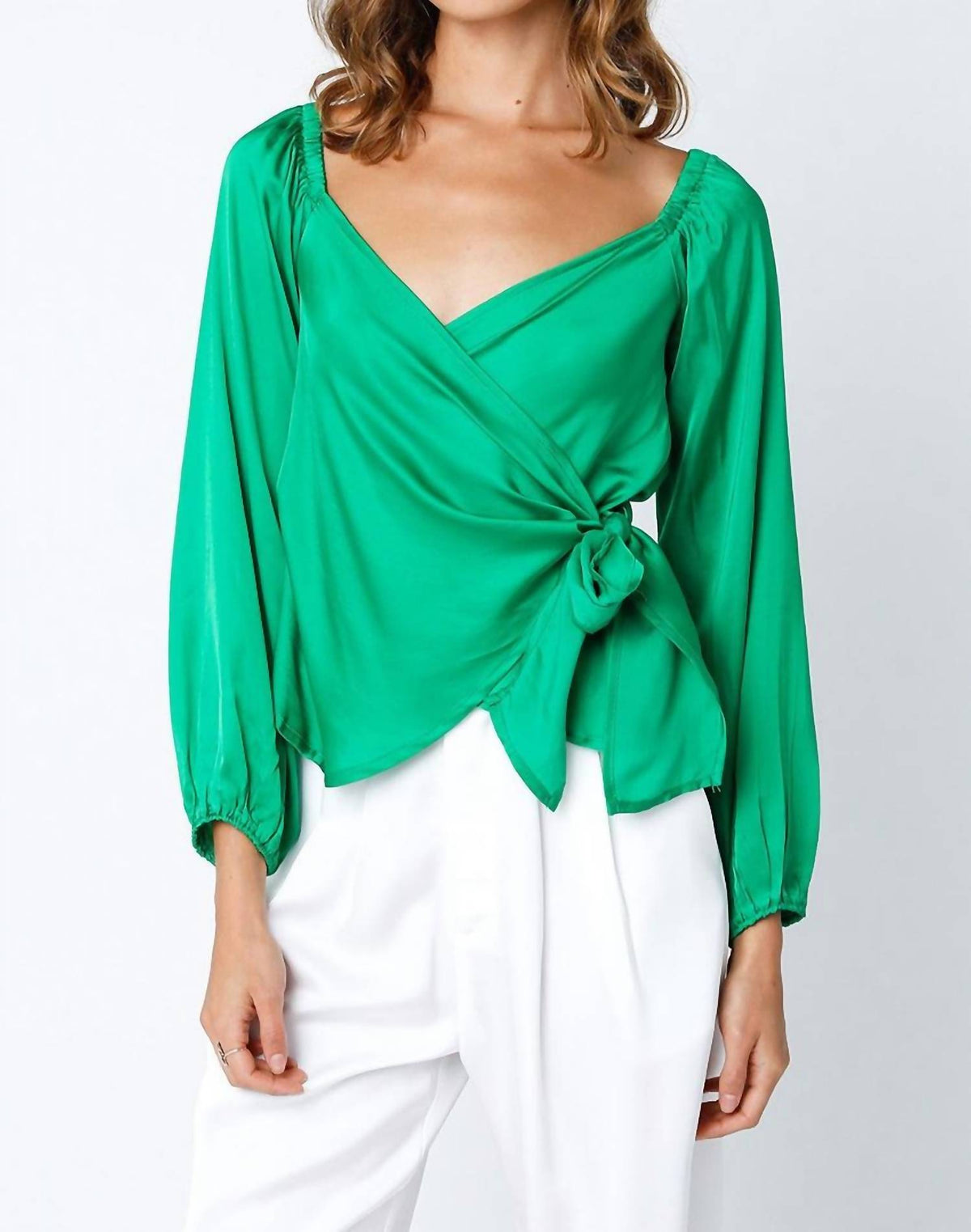 Olivaceous - Satin Wrap Top