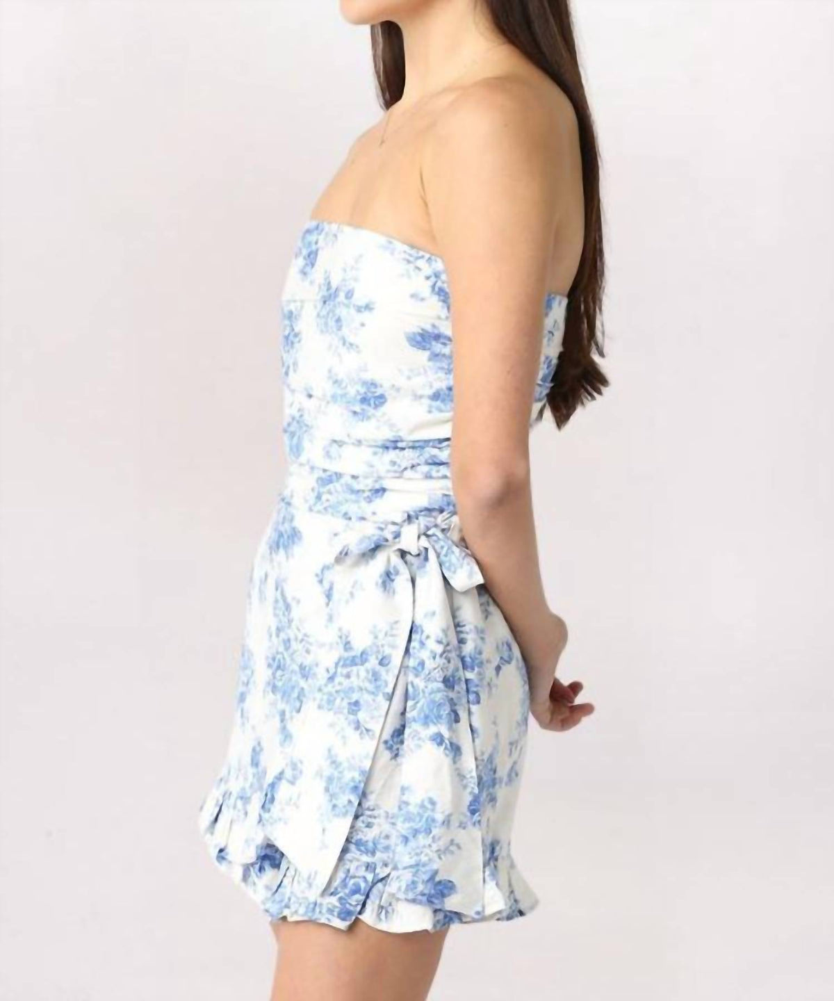Olivaceous - Women's Strapless Floral Ruffle Romper