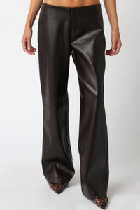 Olivaceous - York Low Rise Bootcut Vegan Leather Pants