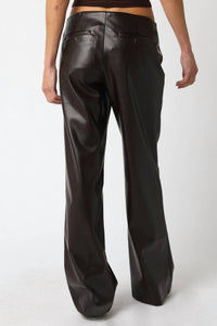 Olivaceous - York Low Rise Bootcut Vegan Leather Pants