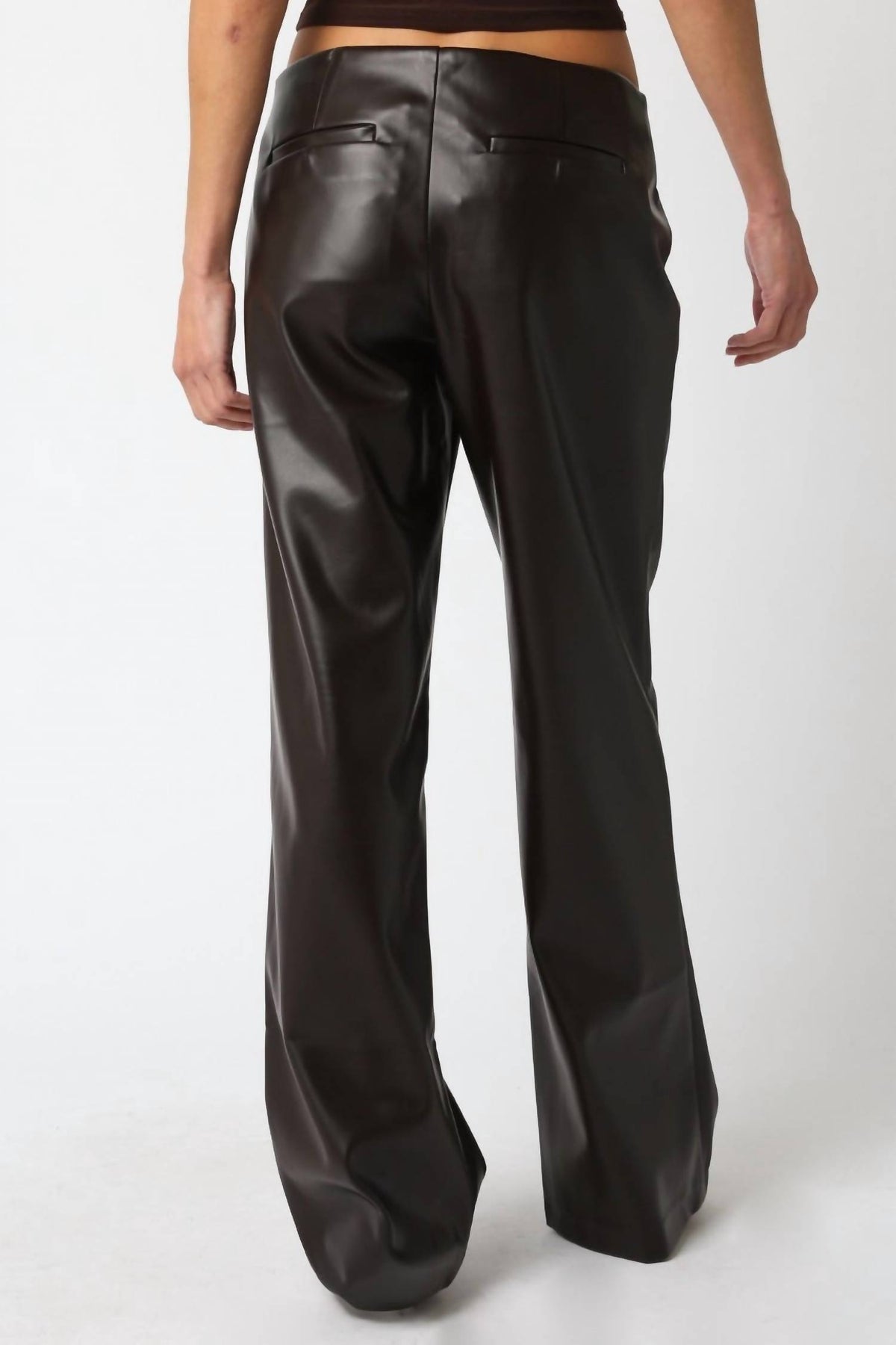 Olivaceous - York Low Rise Bootcut Vegan Leather Pants
