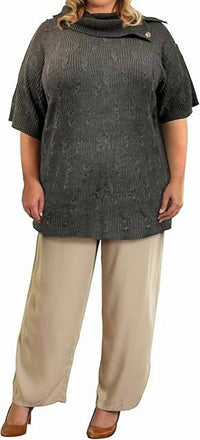 On The Plus Side - Button Cowl Neck Short Sleeve Sweater - Plus