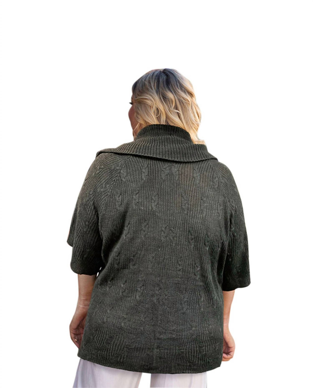 On The Plus Side - Button Cowl Neck Short Sleeve Sweater - Plus