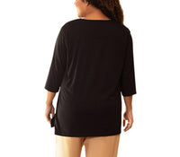 On The Plus Side - Cotton 3/4 Sleeve U-Neck Tee - Plus