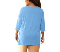 On The Plus Side - Cotton 3/4 Sleeve U-Neck Tee - Plus