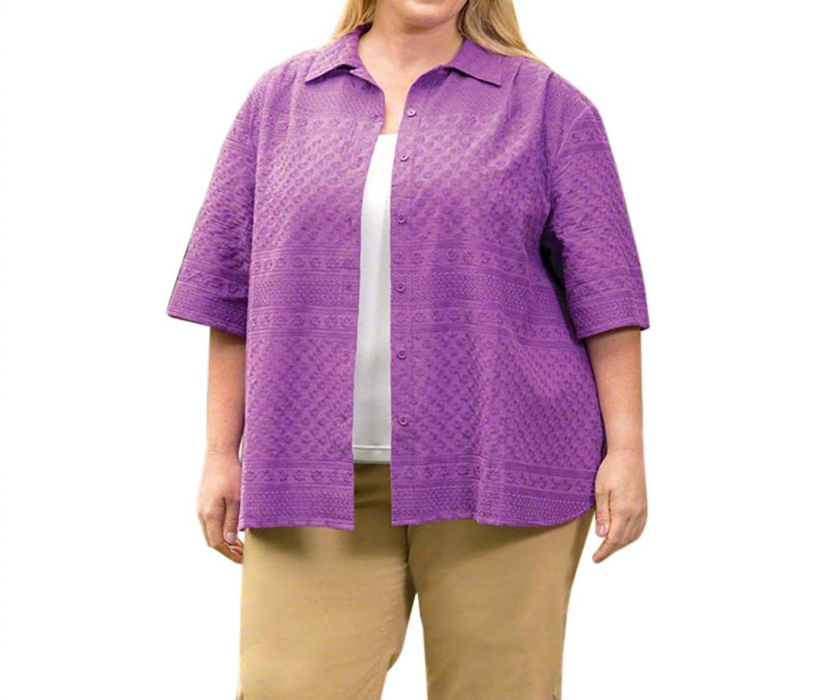 On The Plus Side - Cotton Short Sleeve Peony Shirt - Plus