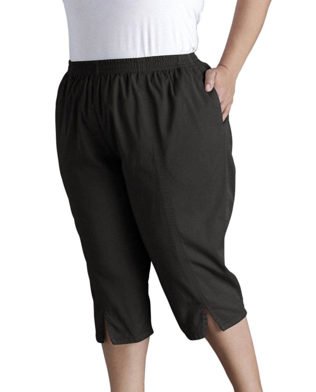 On The Plus Side - Cotton Stretch Twill Crop Pants - Plus