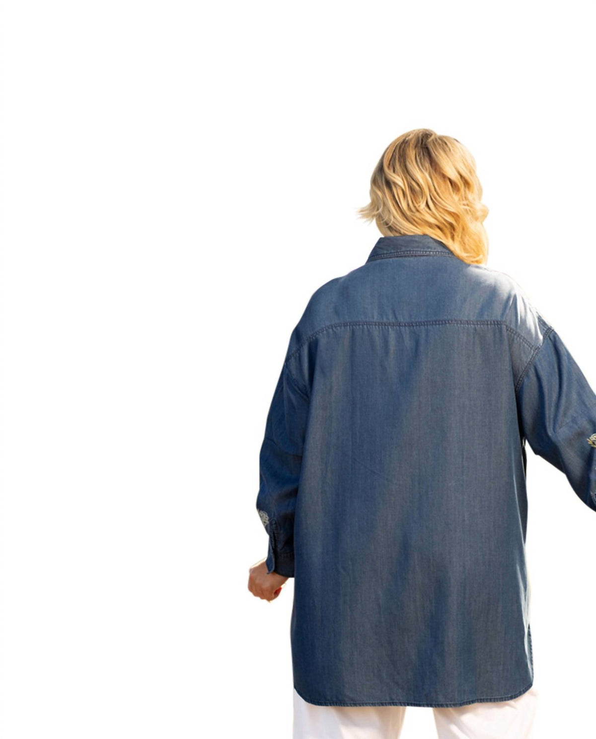 On The Plus Side - Embroidered Long Sleeve Oversize Tunic - Plus