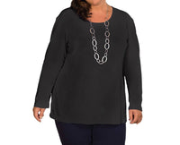 On The Plus Side - Jersey Long Sleeve U-Neck Tee - Plus