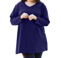 On The Plus Side - Jersey V-neck Long Sleeve Tunic - Plus