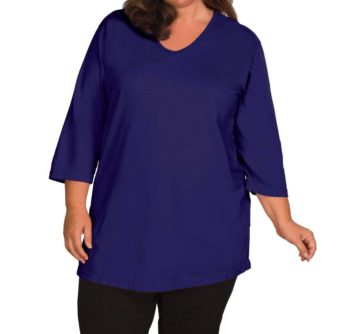 On The Plus Side - Plus Size Jersey 3/4 Sleeve V-neck Tee
