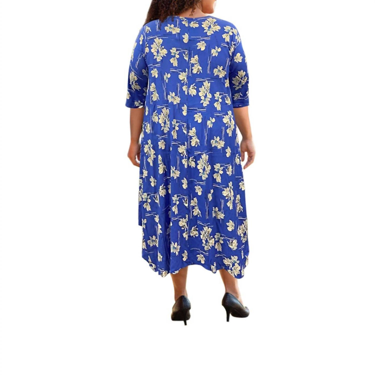 On The Plus Side - Printed 3/4 Sleeve Edyth Dress - Plus Size