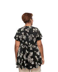 On The Plus Side - Printed Short Sleeve Baby Doll Top - Plus