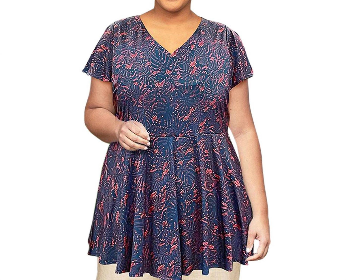 On The Plus Side - Printed Short Sleeve Baby Doll Top - Plus