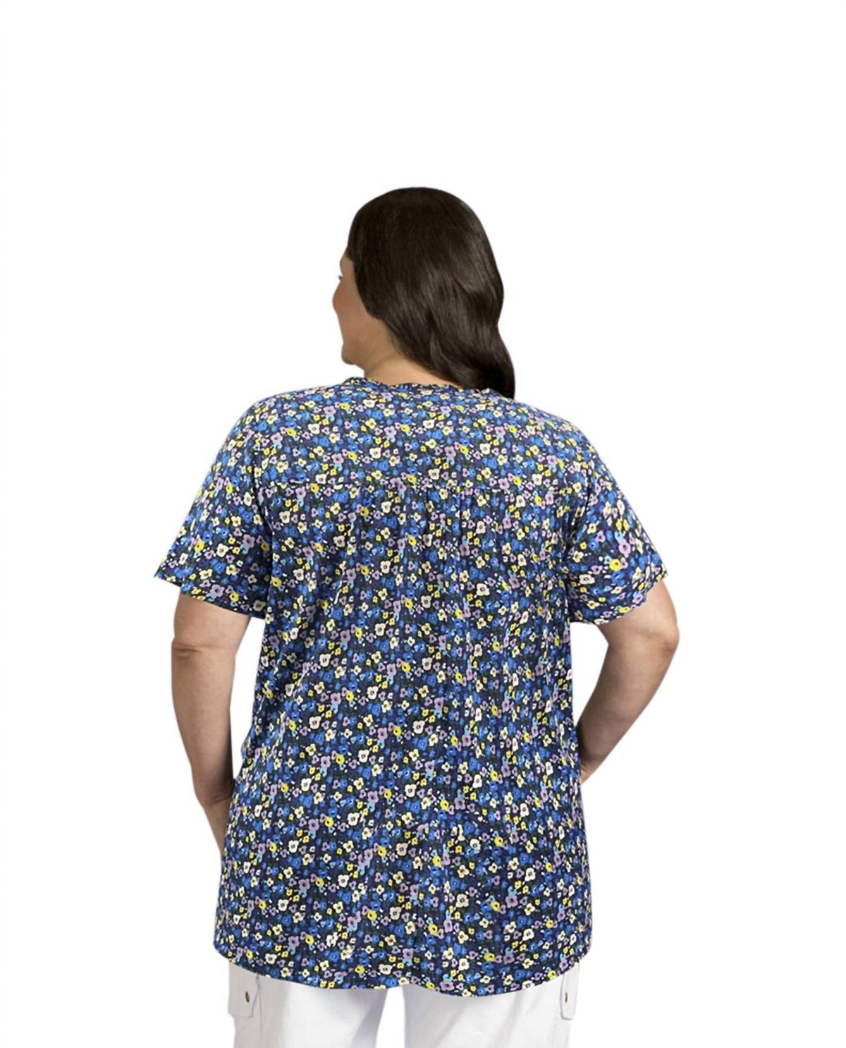 On The Plus Side - Printed Short Sleeve Ruffle and Tie Top - Plus