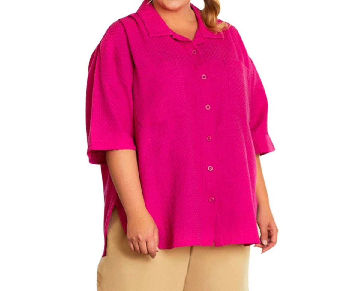 On The Plus Side - Short Sleeve Ameli Basketweave Shirt - Plus